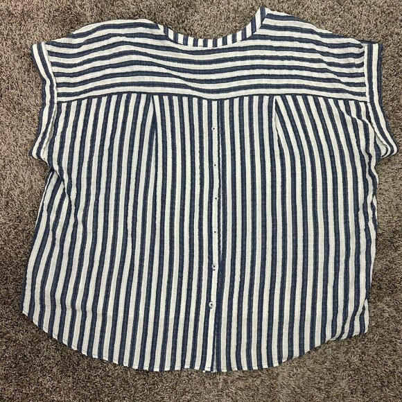 Jane and Delancey Tunic Top 3X Blue White Stripe Pullover Short Sleeve Relaxed - Picture 4 of 8